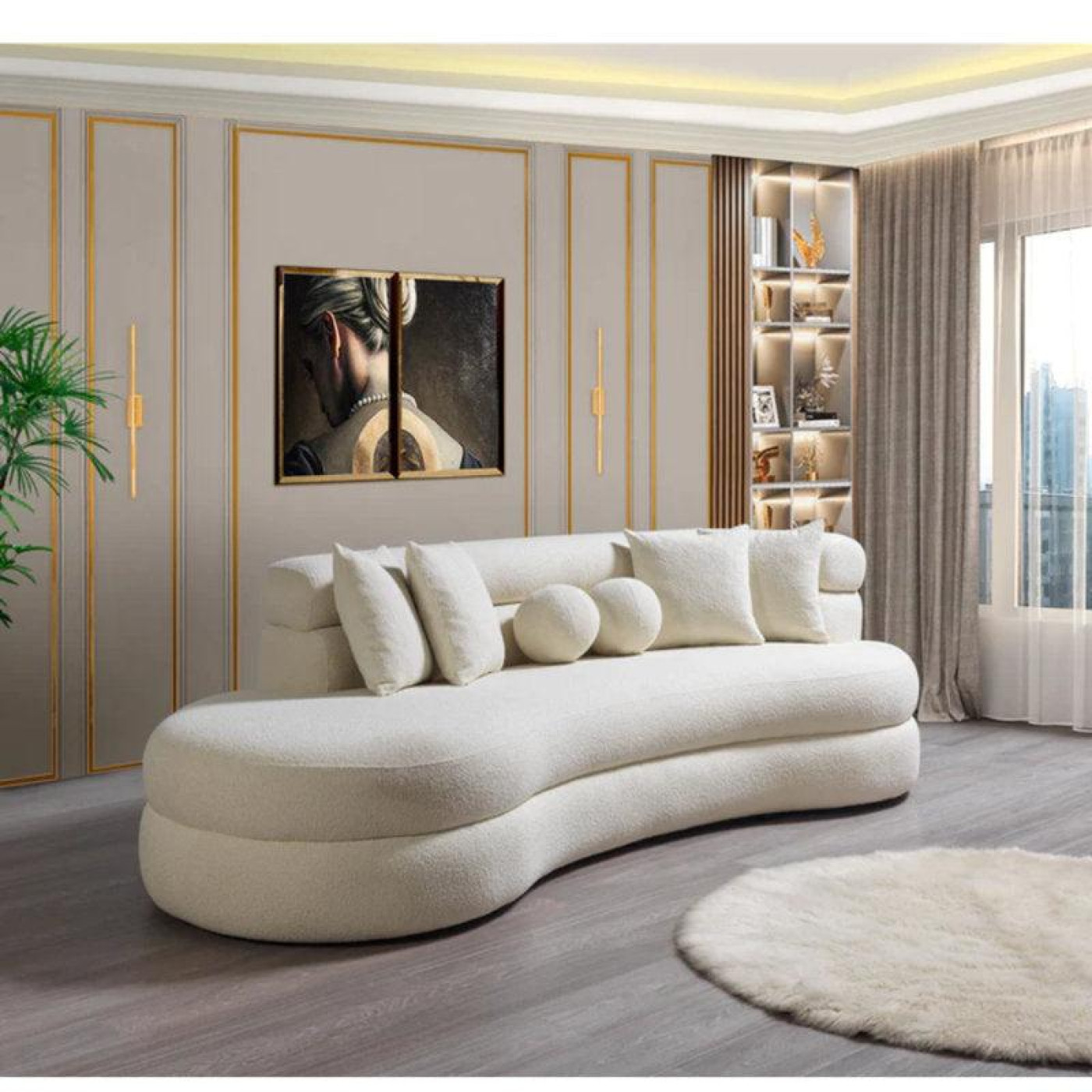 الهوم كنبة بوكليه 3 مقاعد - 300x85x85 سم - بيج - 110111275