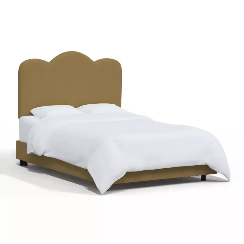 Alhome Brown Velvet Elegance: سرير فردي من الخشب السويدي مع قماش مخملي، اللون بني، الأبعاد 120x200x140