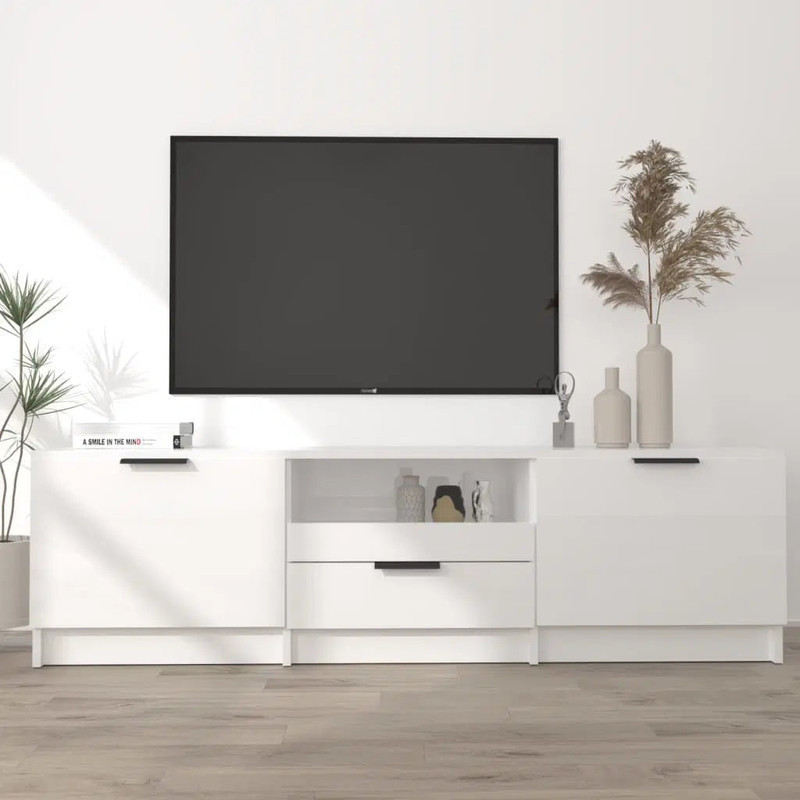 طاولة تلفزيون Alhome White: مركز ترفيهي أنيق وواسع من الخشب المضغوط
