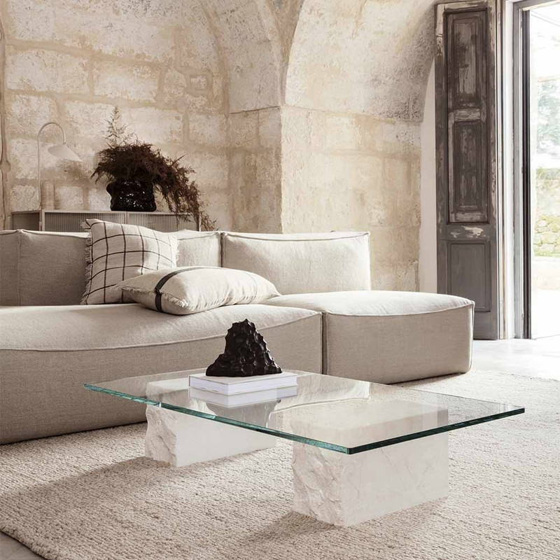 الهوم طاولة مركزية رخام وزجاج - 120x70x40 سم - أوف وايت