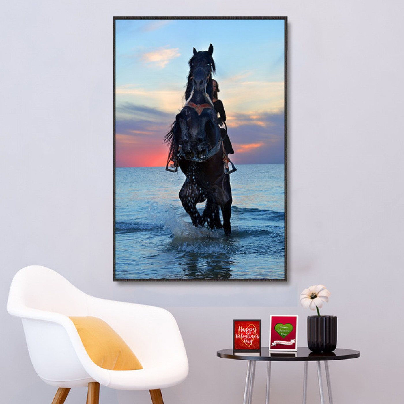 لوحة حائط قماشية لحصان في شاطئ البحر - 120x80 سم