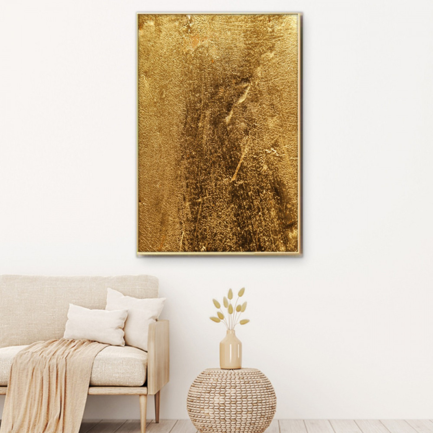 لوحة قماشية فاخرة مع برواز - 120x80 سم - ذهبي