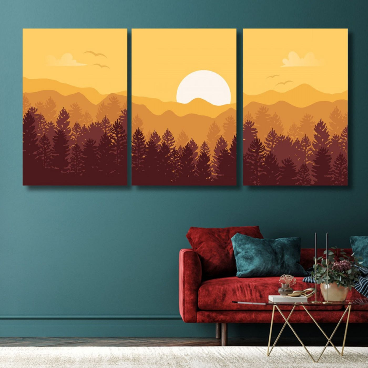 لوحة حائط خشبية غروب الشمس - 120x60 سم - خشب ام دي اف - PH 159