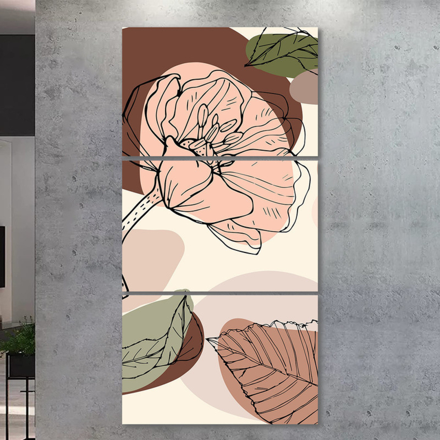 لوحة جدارية فنية مع زهرة - 3 قطع - 120x60 سم