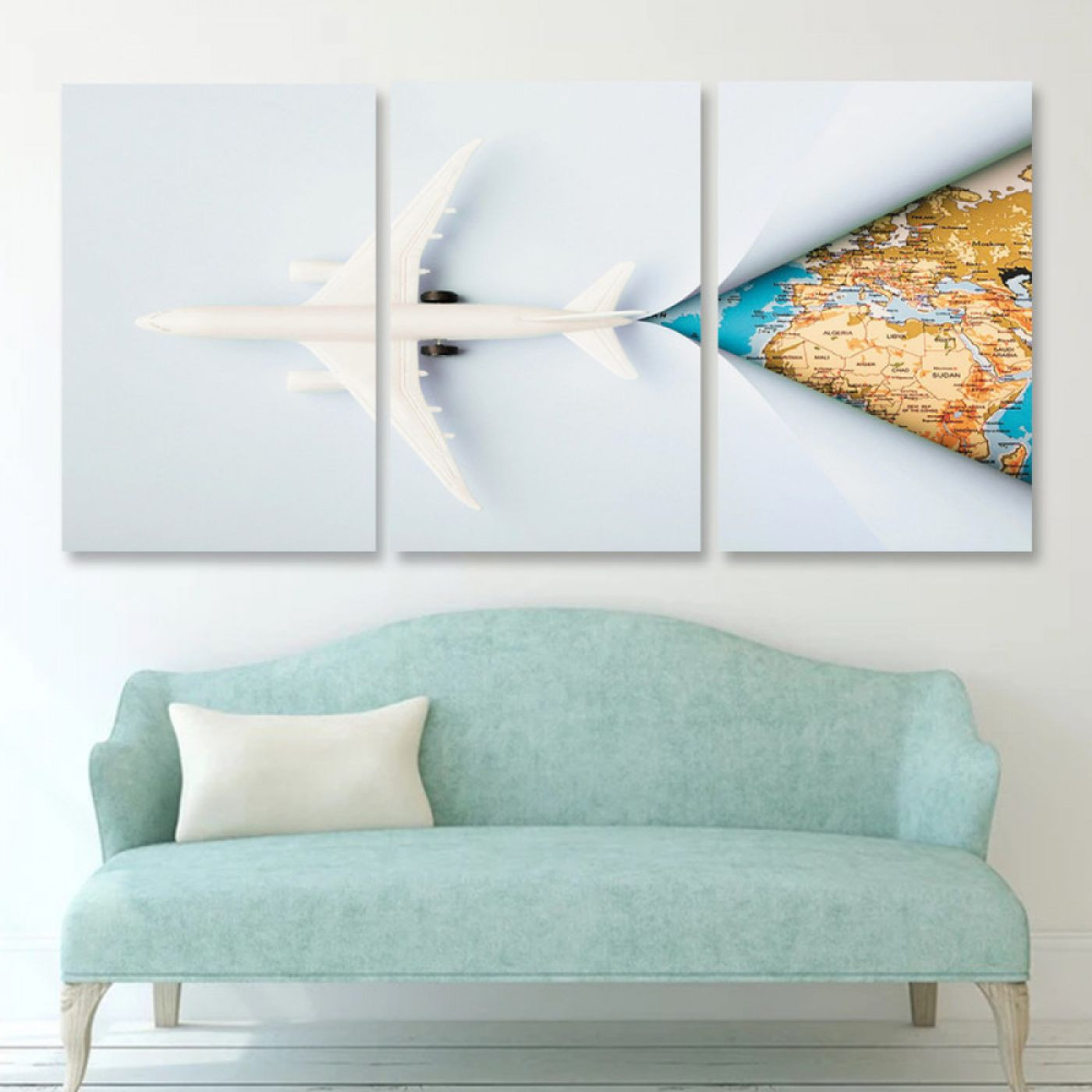 لوحة حائط طائرة حول العالم ثلاث ثطع - خشب ام دي اف - 120x60 سم - PH 307