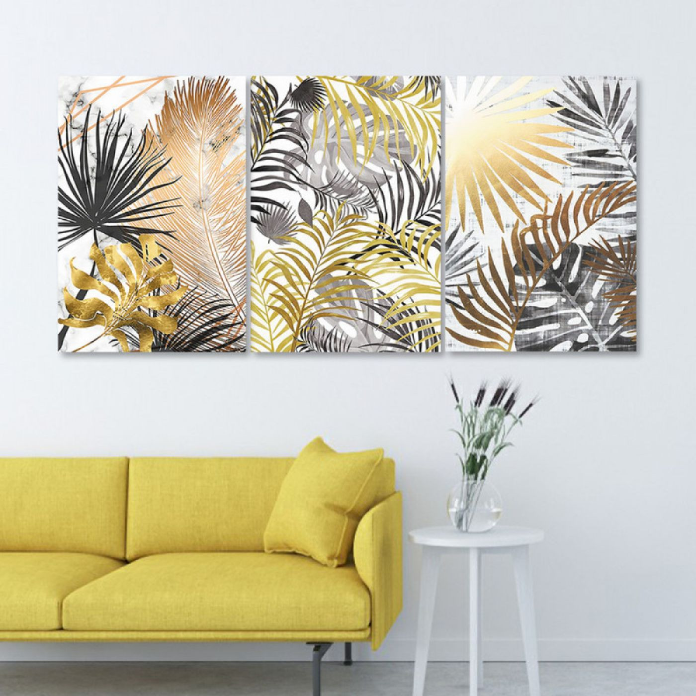 لوحة حائط نباتات ثلاث ثطع - خشب ام دي اف - 120x60 سم - PH 318
