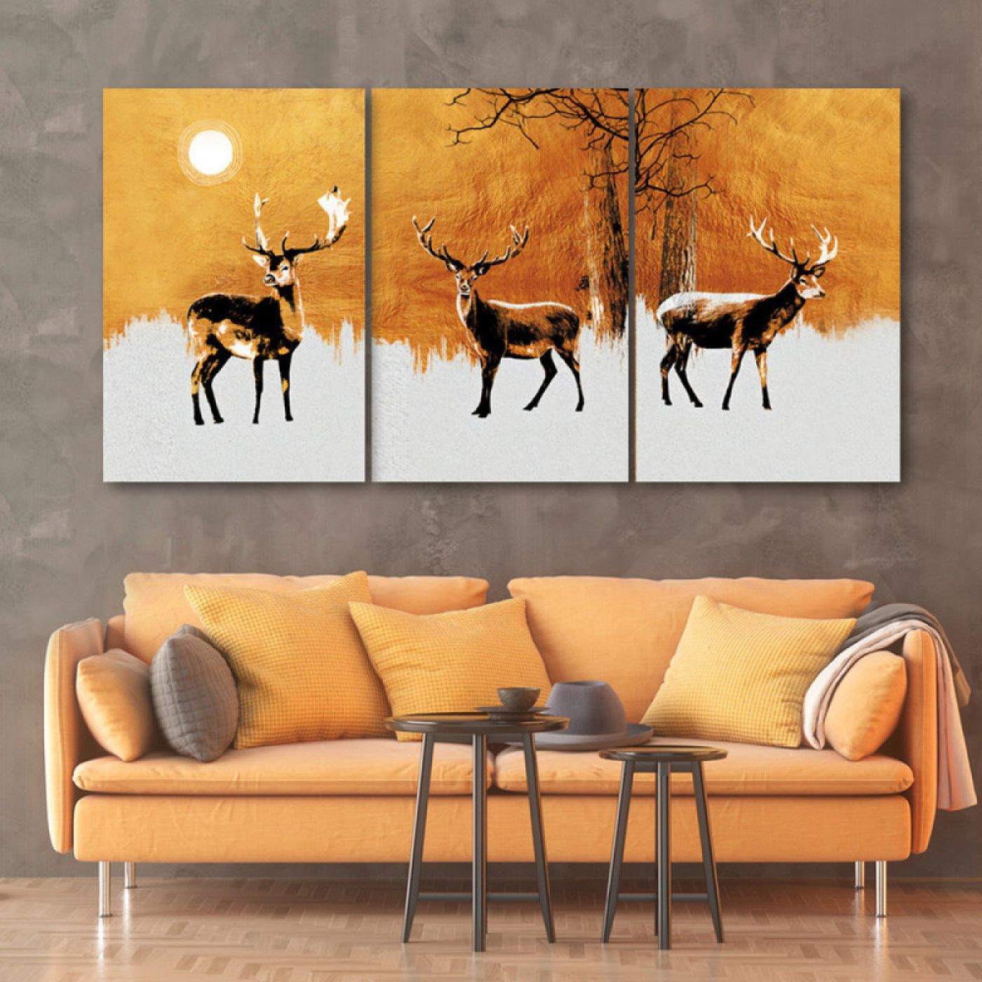 لوحة حائط ثلاث غزلان ثلاث ثطع - خشب ام دي اف - 120x60 سم - PH 330