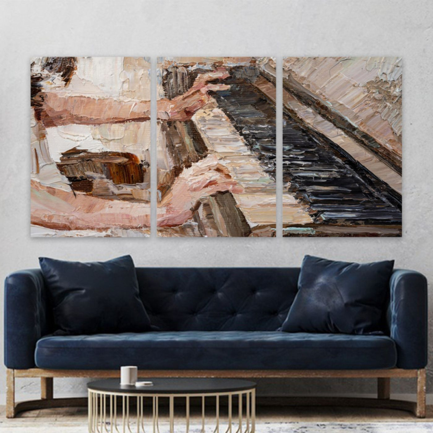 لوحة حائط عزف البيانو ثلاث ثطع - خشب ام دي اف - 120x60 سم - lp3-470