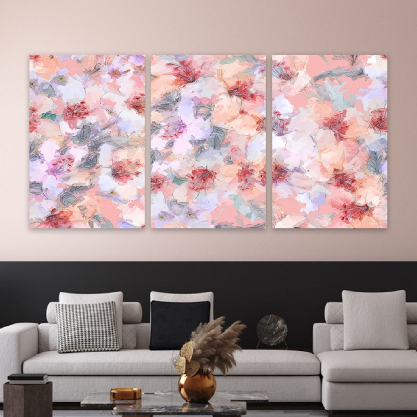 لوحة حائط الأزهار الناعمة ثلاث ثطع - خشب ام دي اف - 120x60 سم - lp3-471