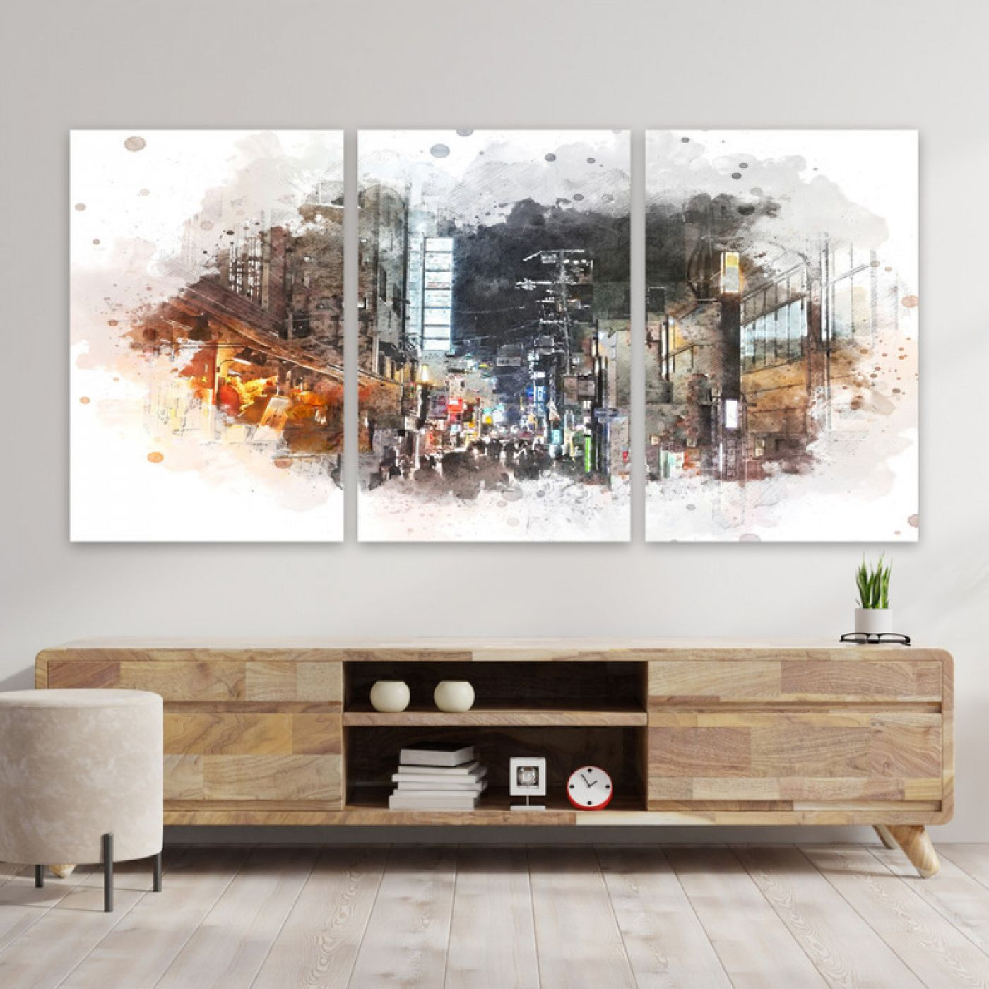 لوحة حائط فن المدن الحديث ثلاث ثطع - خشب ام دي اف - 120x60 سم - lp3-477