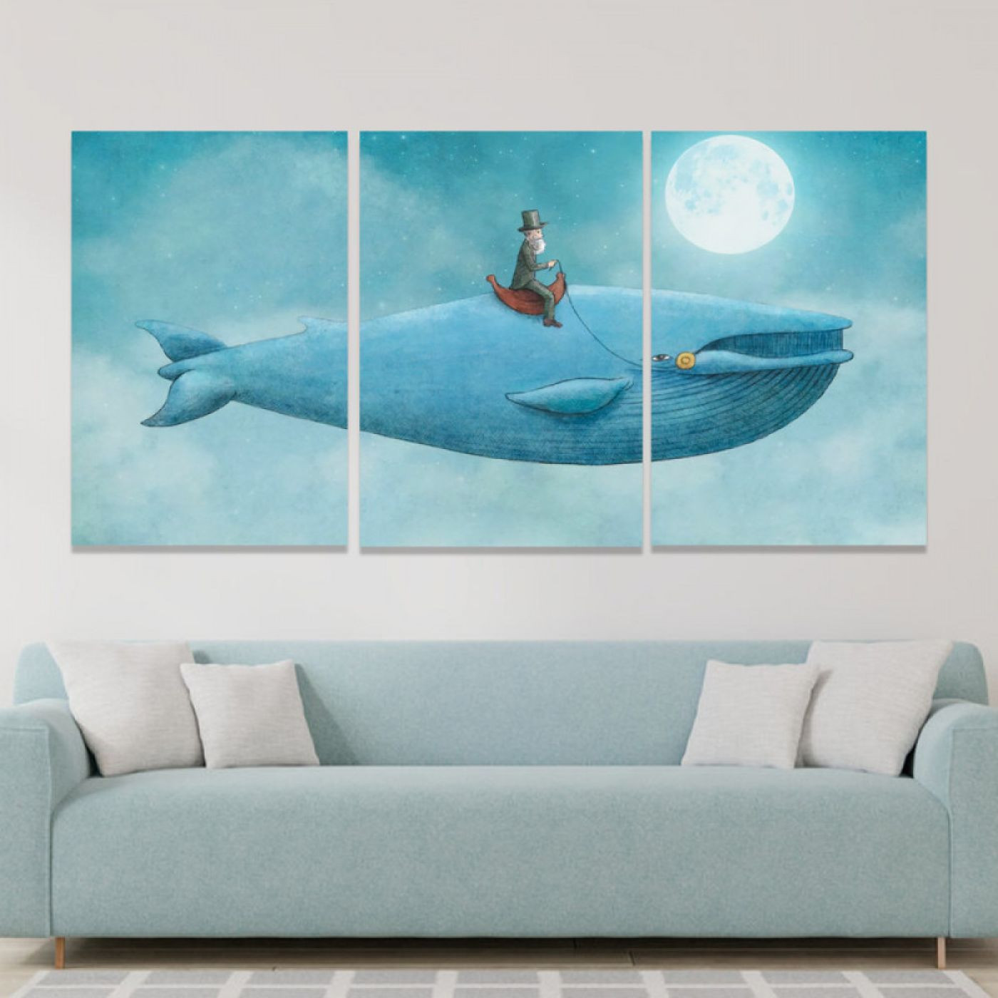 لوحة حائط الحوت ثلاث ثطع - خشب ام دي اف - 120x60 سم - lp3-492