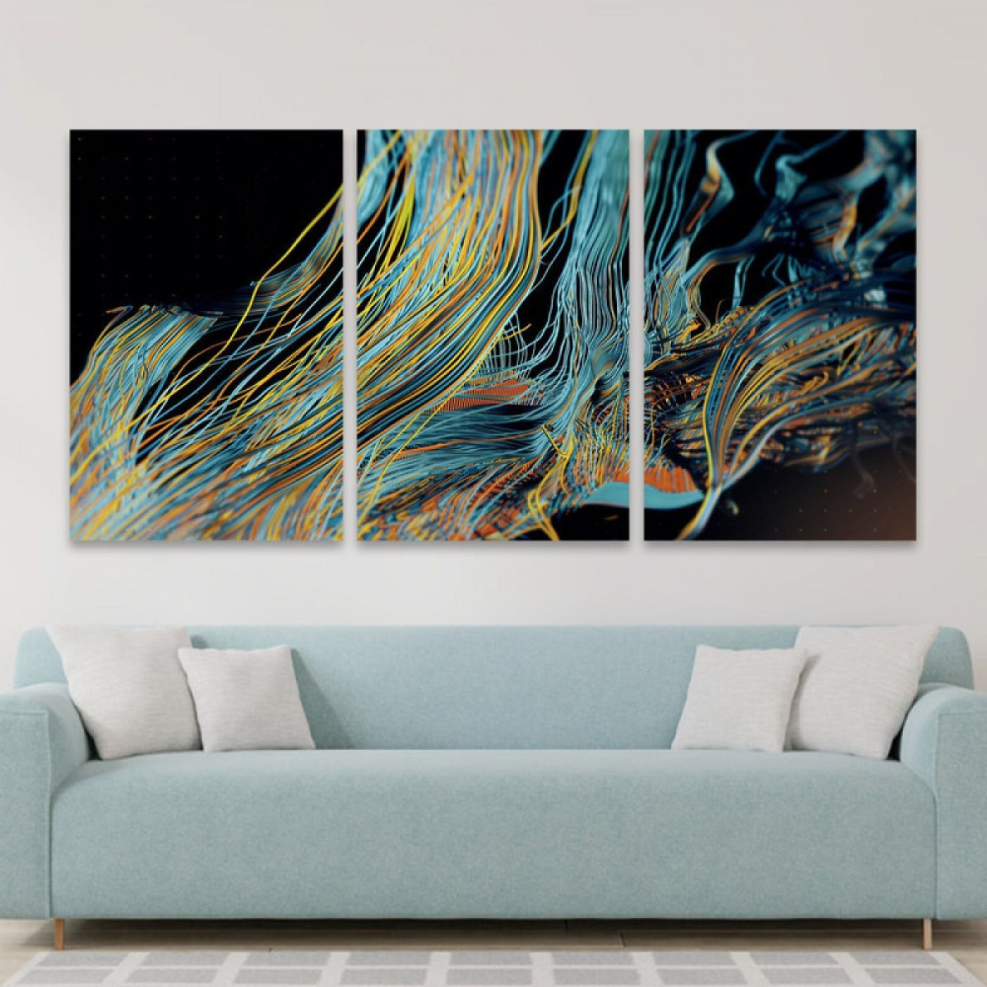 لوحة حائط أمواج الألوان ثلاث ثطع - خشب ام دي اف - 120x60 سم - lp3-515