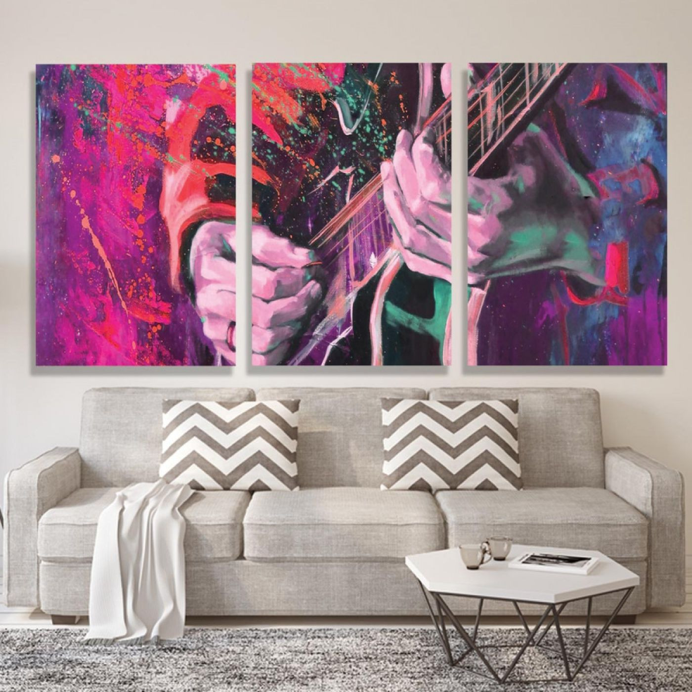 لوحة حائط جيتار مشبع بالألوان - خشب ام دي اف - 120x60 سم - PH 2