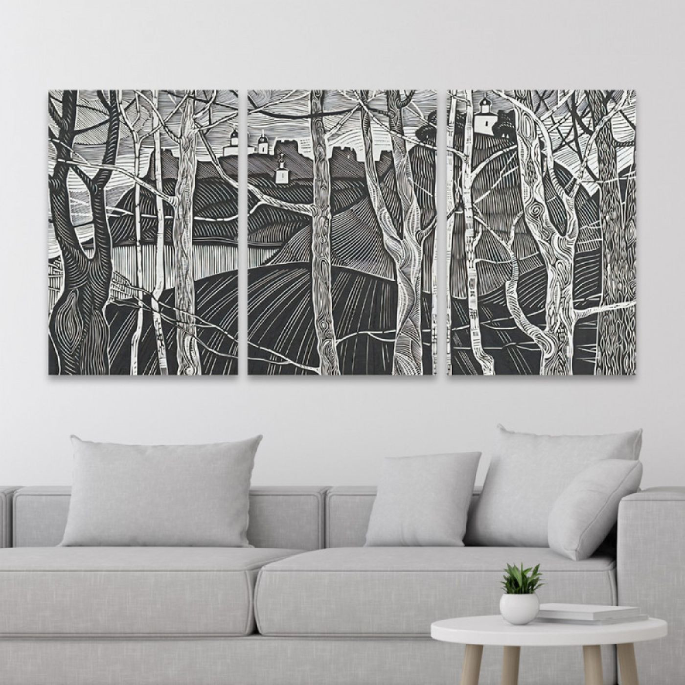 لوحة حائط الجبل الداكن ثلاث ثطع - خشب ام دي اف - 120x60 سم - lp3-534