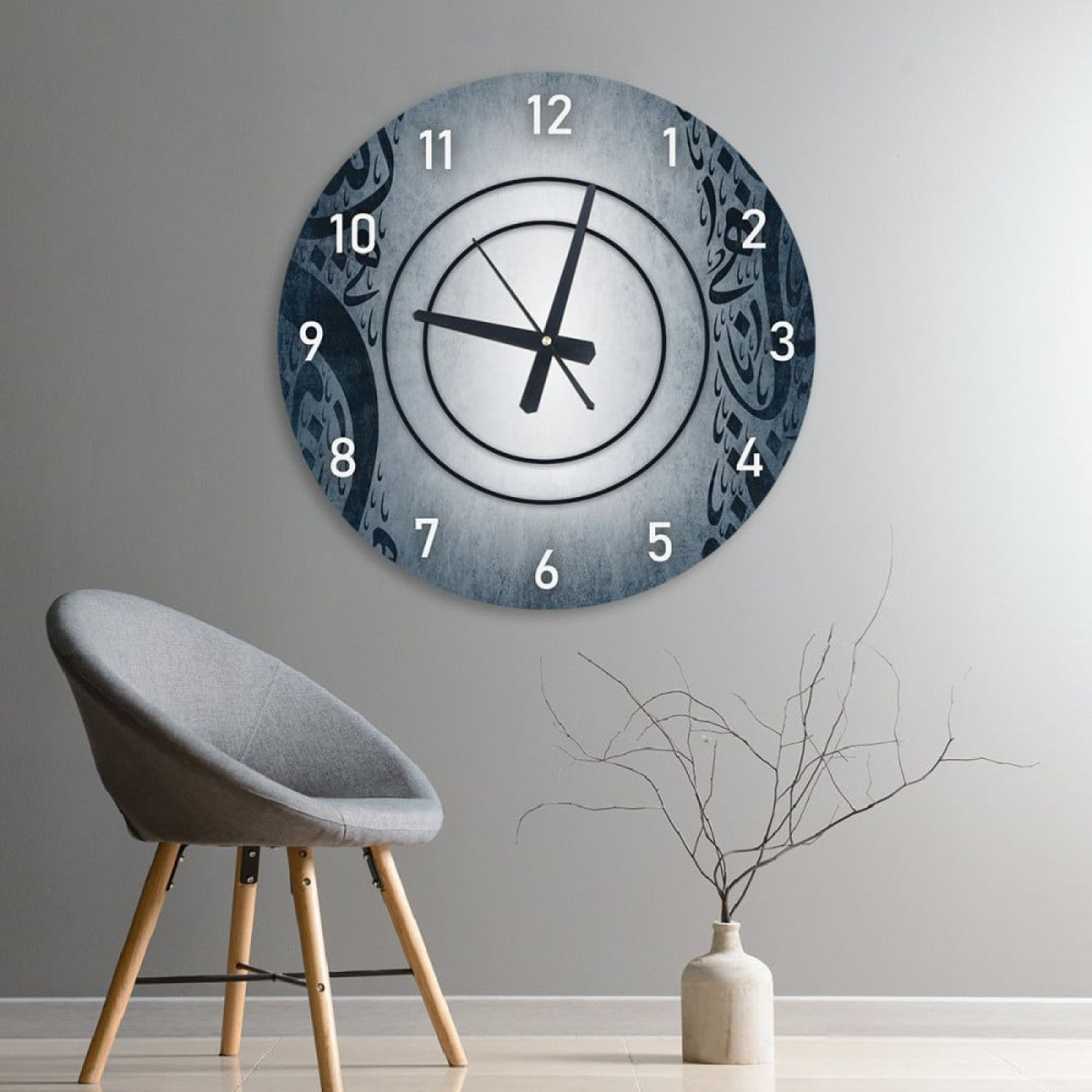 ساعة حائط دائرية بتصميم رخامي - 50x50 سم - أزرق داكن - hs-cnc-55