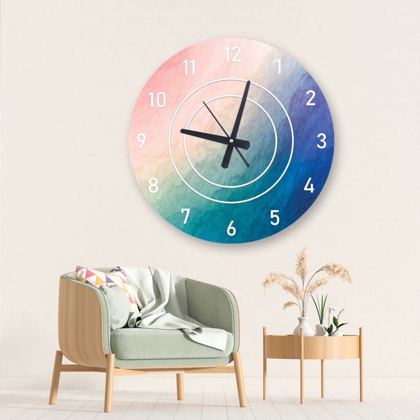 ساعة حائط دائرية بتصميم رخامي - 50x50 سم - متعدد الألوان - hs-cnc-57