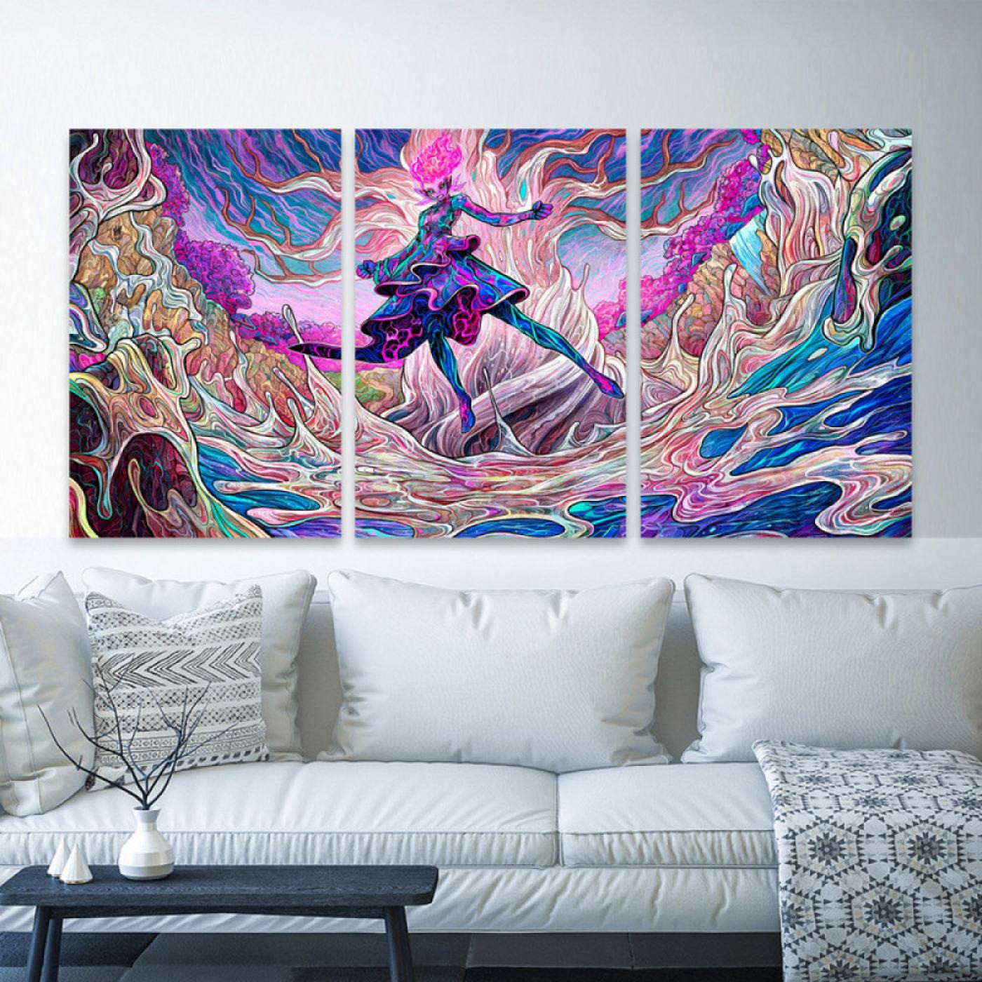 لوحة حائط انفجار الألوان ثلاث ثطع - خشب ام دي اف - 120x60 سم - lp3-546