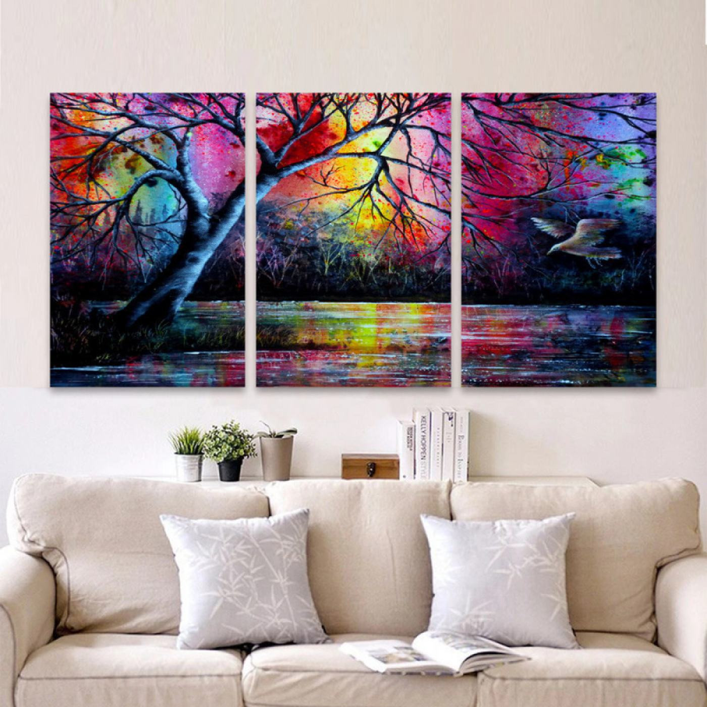 لوحة حائط الطبيعة الملونة ثلاث ثطع - خشب ام دي اف - 120x60 سم - lp3-552