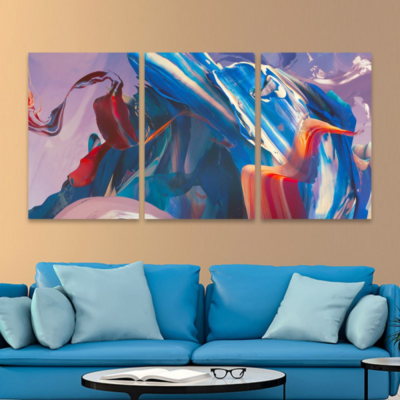 لوحة حائط تصميم تجريدي ملون ثلاث ثطع - خشب ام دي اف - 120x60 سم - lp3-554