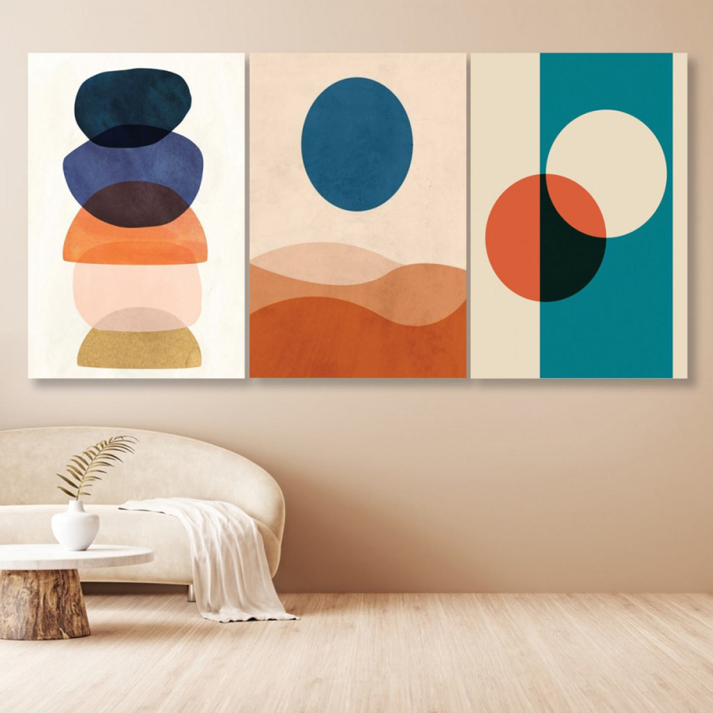 لوحة حائط منحنيات ودوائر - خشب ام دي اف - 120x60 سم - PH 49