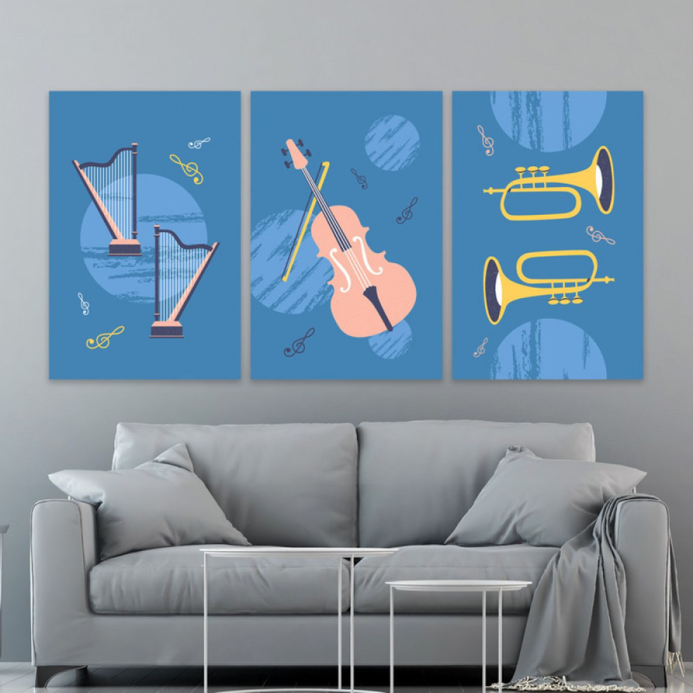 لوحة حائط آلات موسيقية ثلاث ثطع - خشب ام دي اف - 120x60 سم - lp3-512
