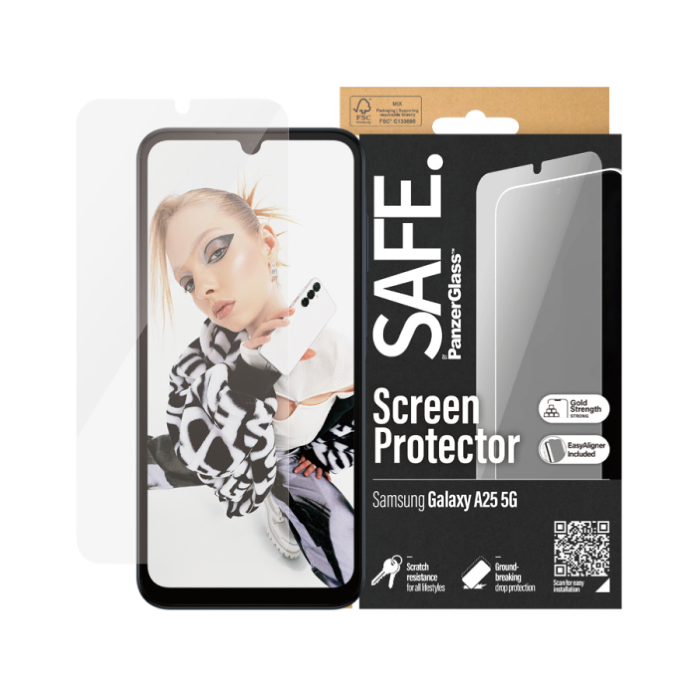 بانزر جلاس SAFE شاشة حماية لهاتف سامسونج جالاكسي A25 5G - مقاس واسع - شفاف