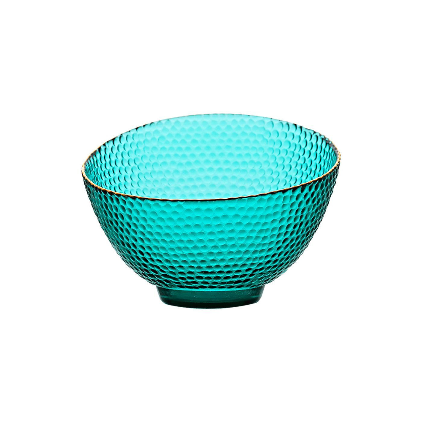 وعاء دائري أنيق ذو حافة ذهبية زجاجي - 18x12.3 سم