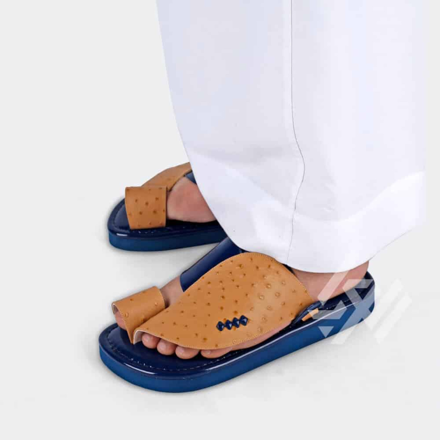 العراب نعال وطني بخامات إيطالية من الجلد للرجال - أزرق وعسلي - 40 - 185506