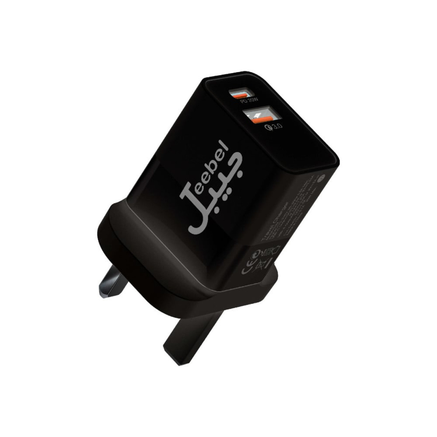 جبيل شاحن جداري بمنفذين PD و USB - أسود