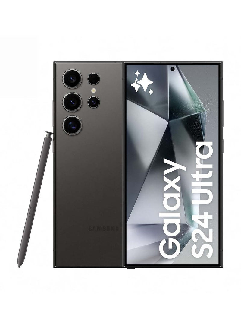 هاتف Galaxy S24 Ultra ثنائي الشريحة بلون أسود تيتانيوم وذاكرة وصول عشوائي (RAM) سعة 12 جيجابايت وذاكرة تخزين داخلية 256 جيجابايت يدعم تقنية 5G - إصدار الشرق الأوسط