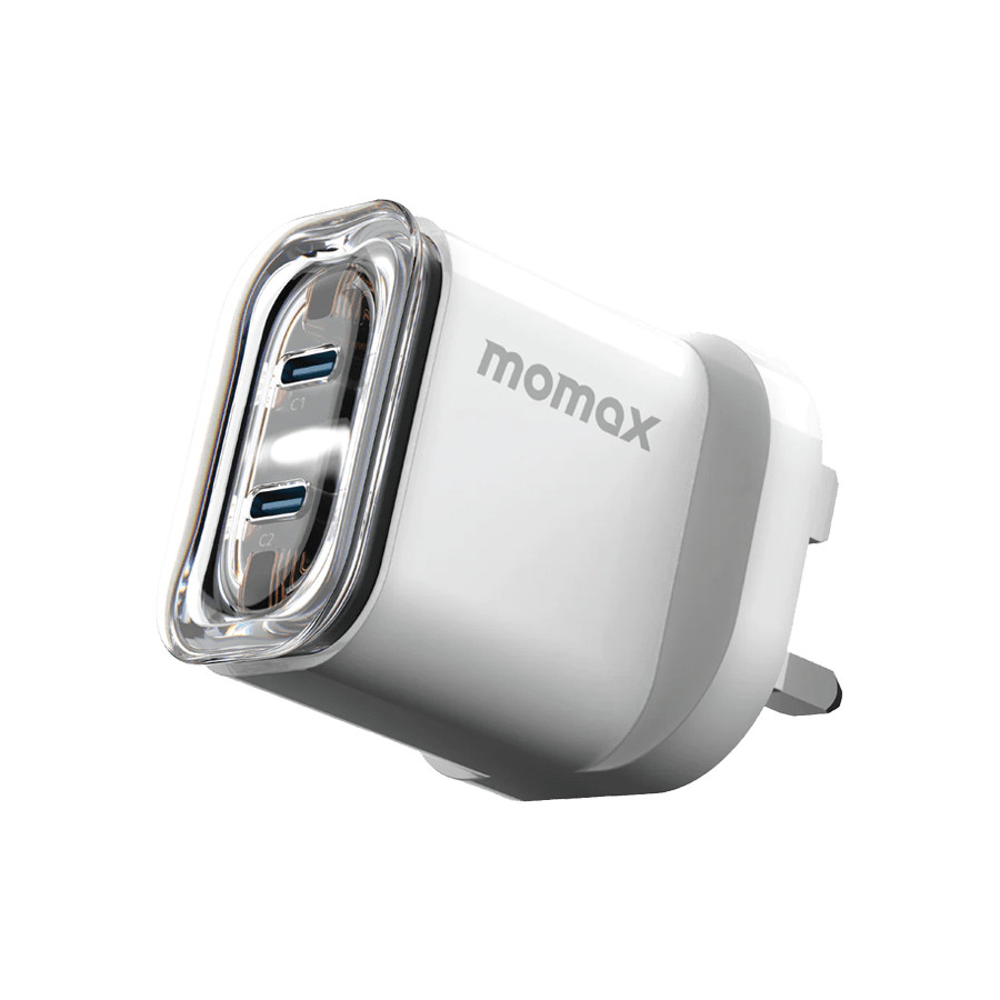 موماكس شاحن 1 تشارج فلو بمنفذين USB|C بقوة 35 وات مع تقنية GaN | ابيض
