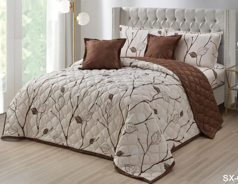 طقم لحاف من اورز مظغوط بنقشه راقية من الزهور6 قطع مقاس كنج نفرين SX-09