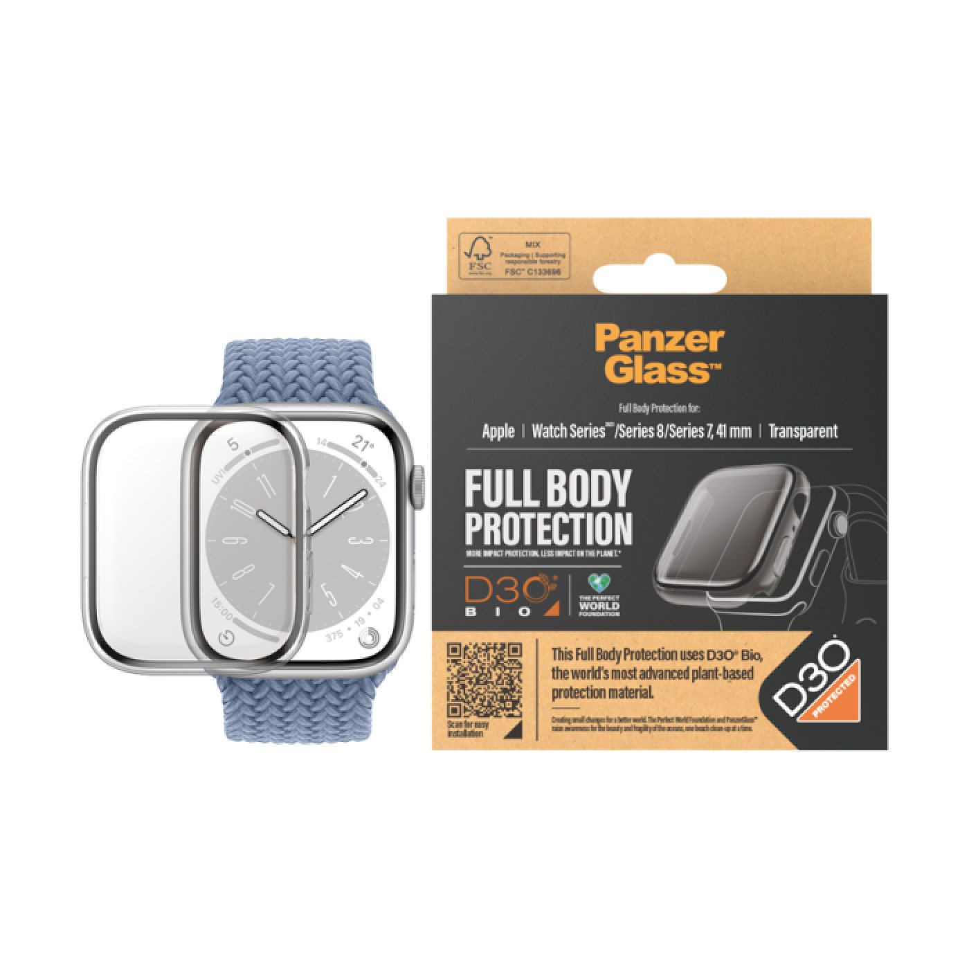 بانزر جلاس شاشة حماية كاملة مع مادة D3O لساعة ابل 7/ 8 - 41 ملم - شفاف