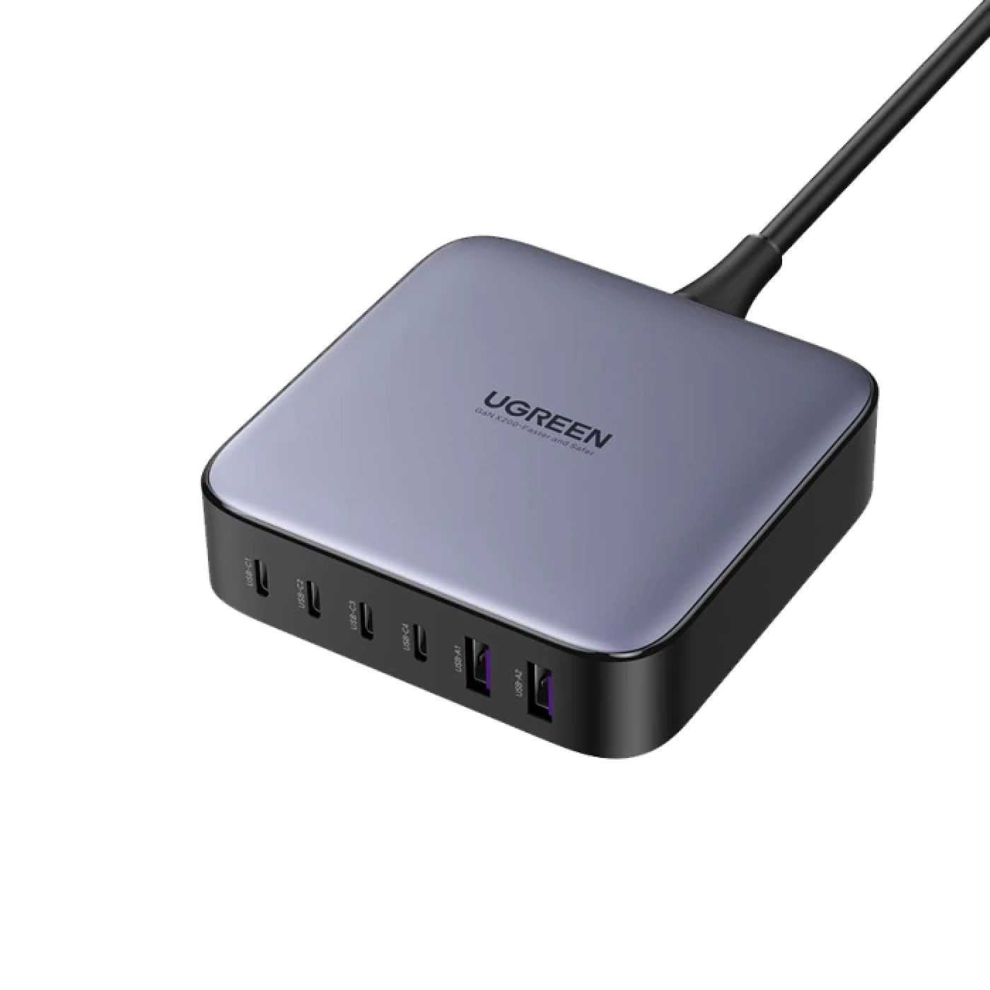 يوجرين شاحن مكتبي بقوة 200 واط - 4 منافذ PD وبمنفذين USB-A بتقنية GaN - رمادي