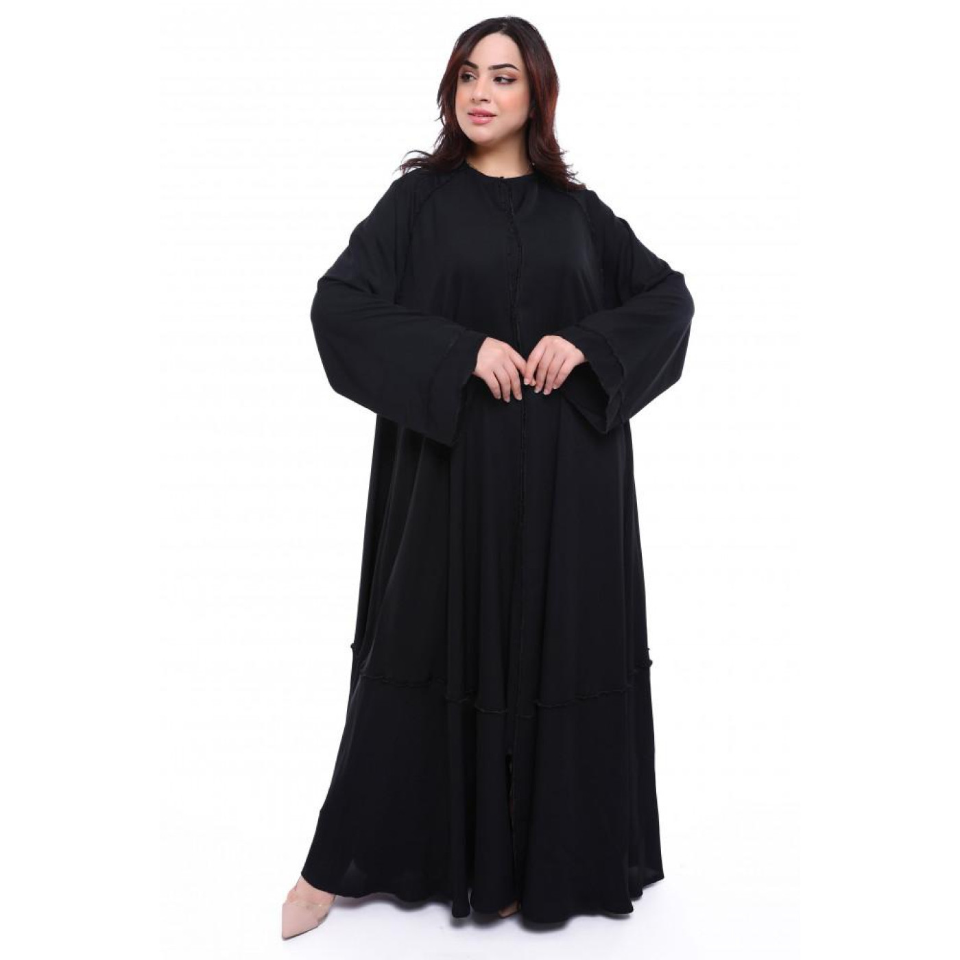 عباية كلوش بخياطة ناعمة للنساء - أسود