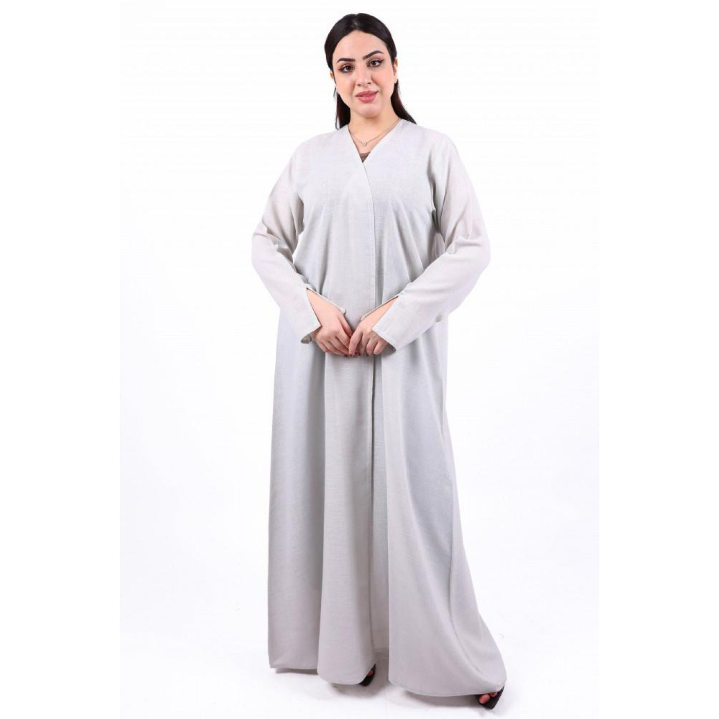 عباية كتان بكلفة شك من الخلف للنساء - رمادي