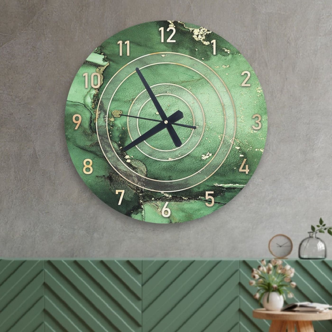 ساعة حائط دائرية بتصميم رخامي - 50x50 سم - أخضر - hs-cnc-46
