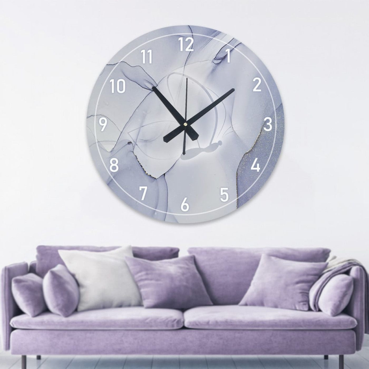 ساعة حائط دائرية بتصميم رخامي - 50x50 سم - أزرق - hs-cnc-8