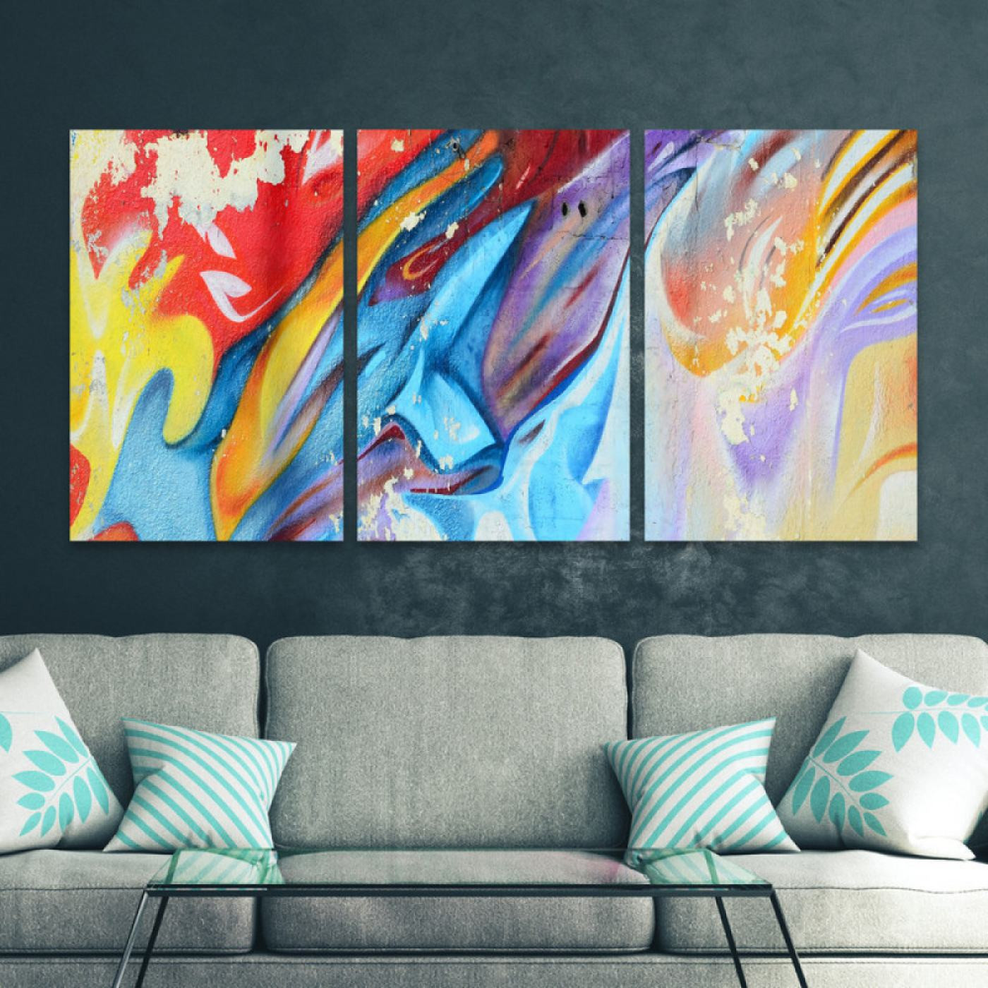 لوحة حائط تصميم تجريدي ملون ثلاث ثطع - خشب ام دي اف - 120x60 سم - lp3-553