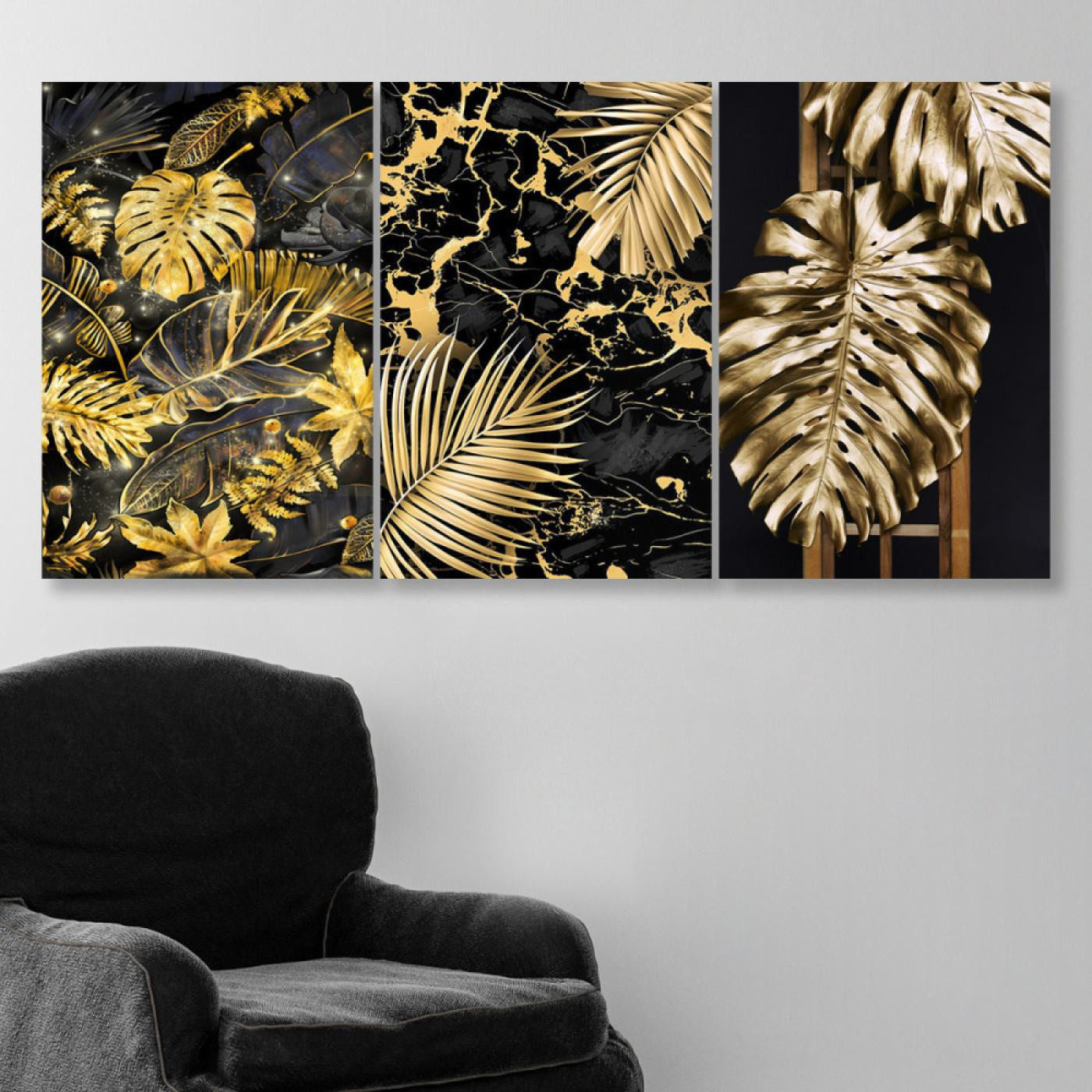 لوحة حائط أوراق نباتات ذهبية - خشب ام دي اف - 120x60 سم - PH 65