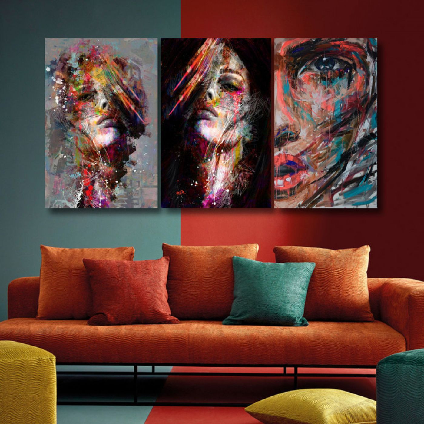 لوحة حائط فن الوجوه ثلاث ثطع - خشب ام دي اف - 120x60 سم - PH 331