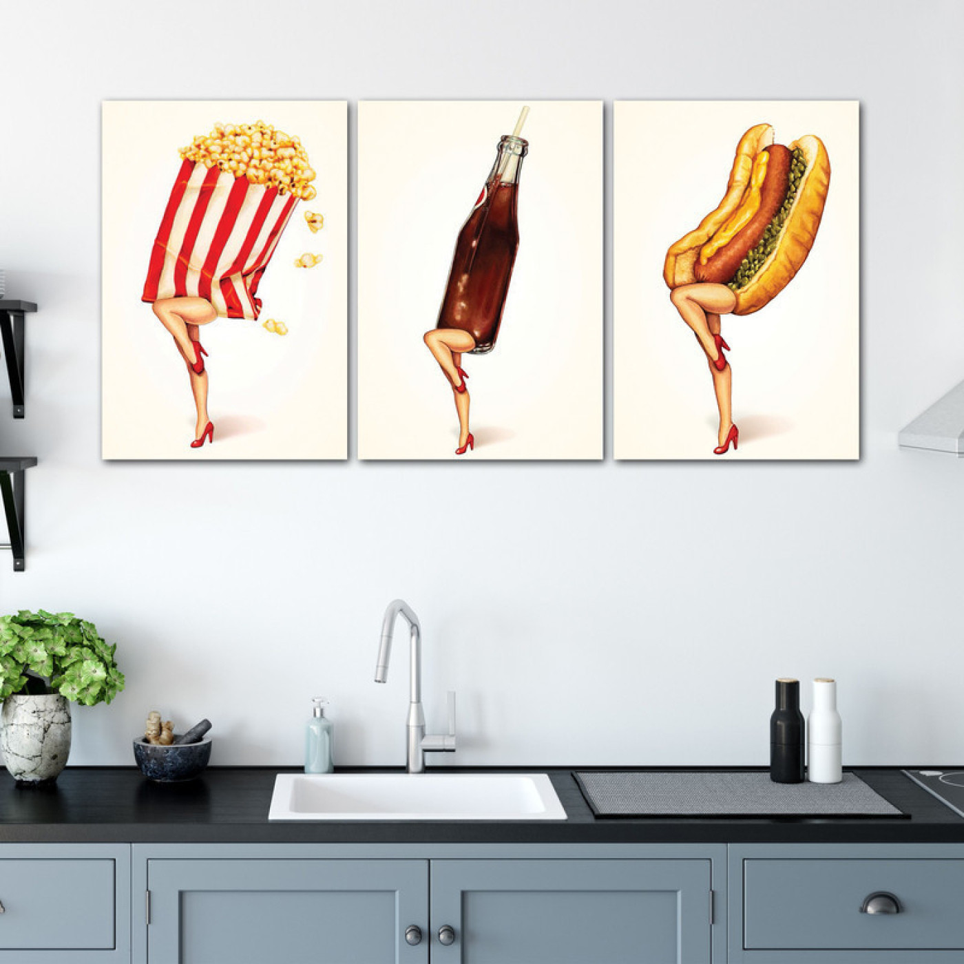 لوحة جدارية بتصميم بوب آرت طعام سريع - 3 قطع - 120x60 سم - lp3-604