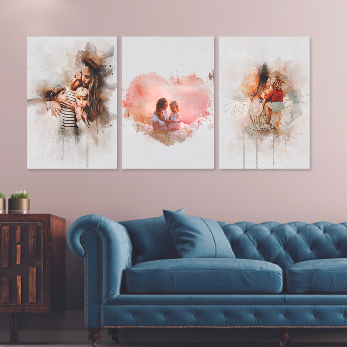 لوحة جدارية فنية بتصميم عيد الأم - 3 قطع - 120x60 سم