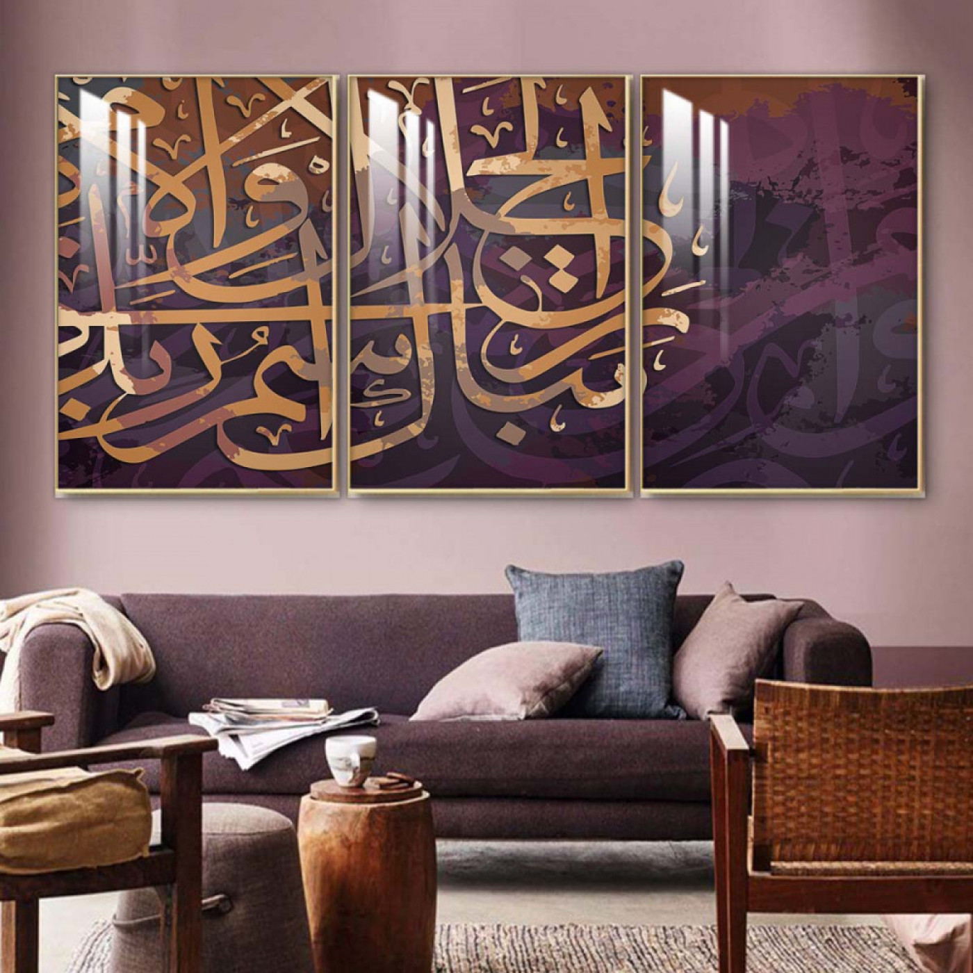لوحة جدارية فنية بتصميم فن الزخرفة عربية - 3 قطع