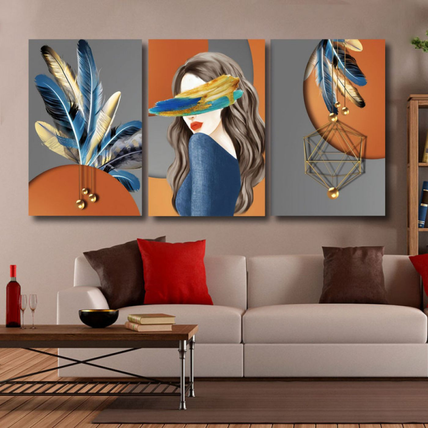 لوحة حائط خشبية امرأة وريش - 120x60 سم - خشب ام دي اف - PH 246