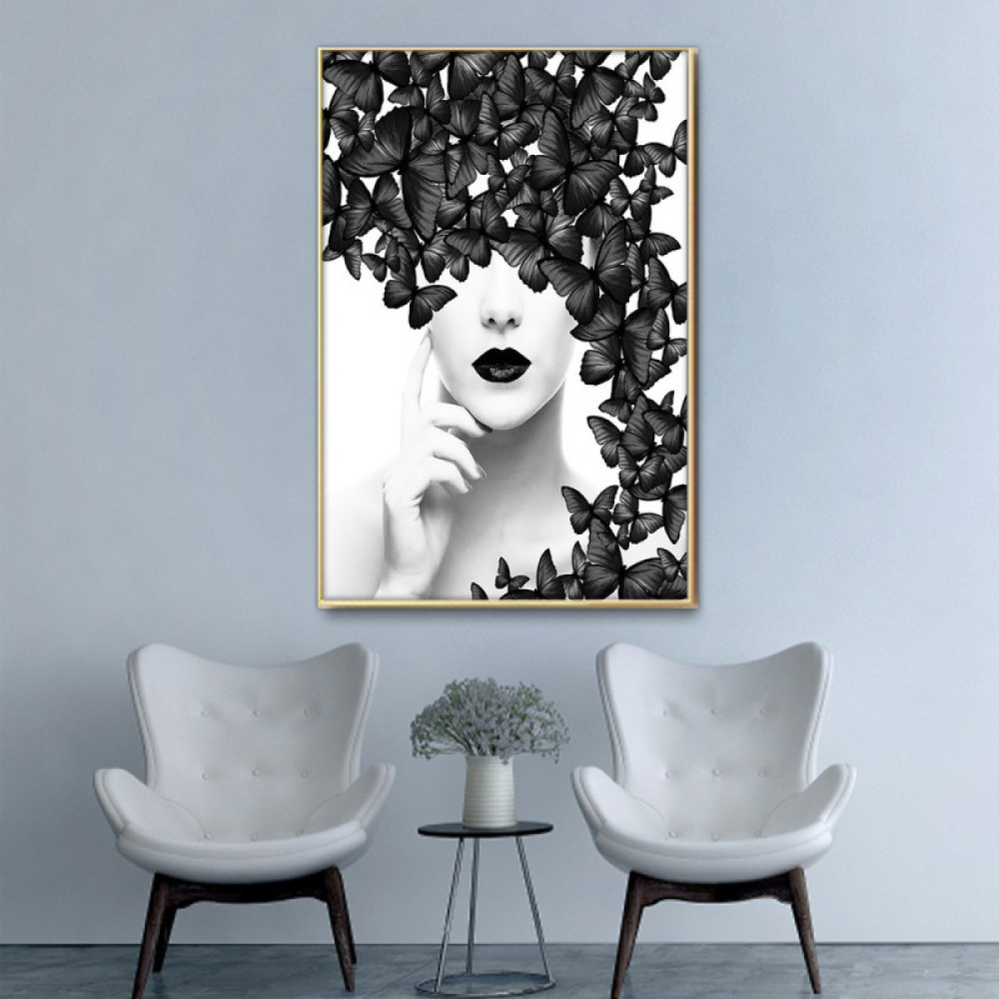 لوحة حائط قماشية رسمة فتاة و فراشات - 120x80 سم