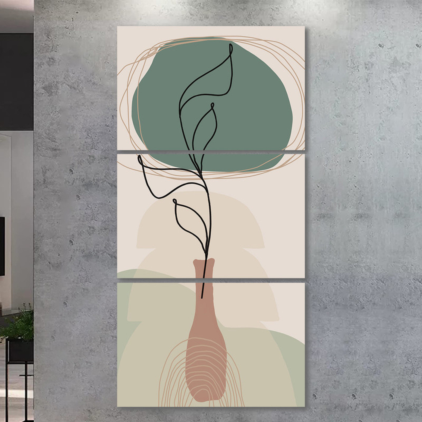 لوحة جدارية فنية مع خطوط بسيطة - 3 قطع - 120x60 سم