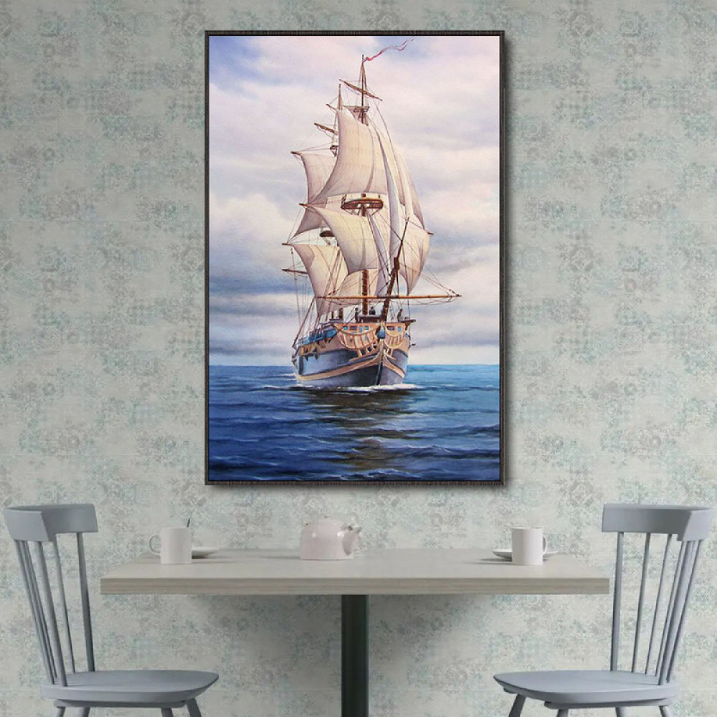 لوحة حائط قماشية لسفينة في البحر - 120x80 سم