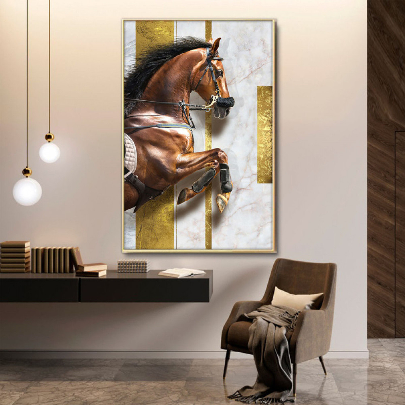 لوحة قماشية عصرية لحصان العربي مع برواز - 120x80 سم