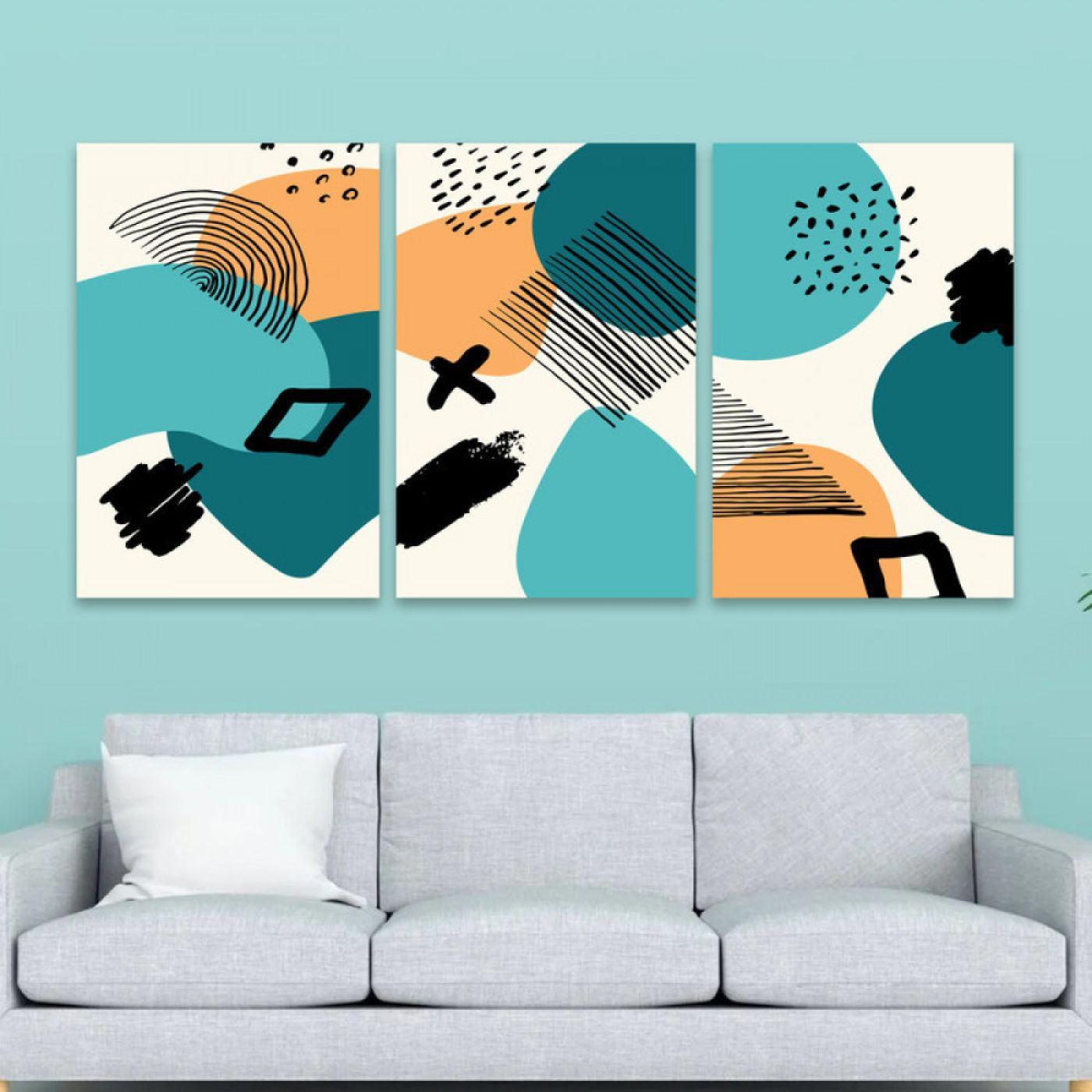 لوحة حائط رسومات عشوائية ثلاث ثطع - خشب ام دي اف - 120x60 سم - lp3-444